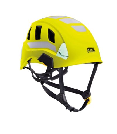 Casco Petzl STRATO VENT alta visibilidad con ventilación y ajuste cómodo para trabajos profesionales en altura o suelo.