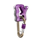 Asegurador morado de frenado manual Click Up para escalada deportiva en roca o rocódromo