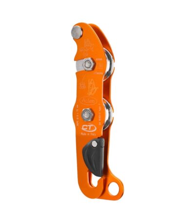 Descensor ACLES DX para espeleología de Climbing Technology, con control de cuerda y gatillo de inserción