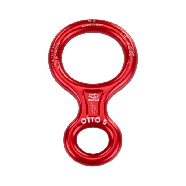 Descensor en forma de ocho OTTO S de Climbing Technology compatible con diferentes tipos de cuerda