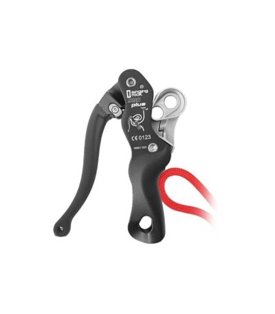 Descensor negro DOUBLE STOP PLUS con sistema antipánico para cuerdas estáticas de 9 a 12 mm