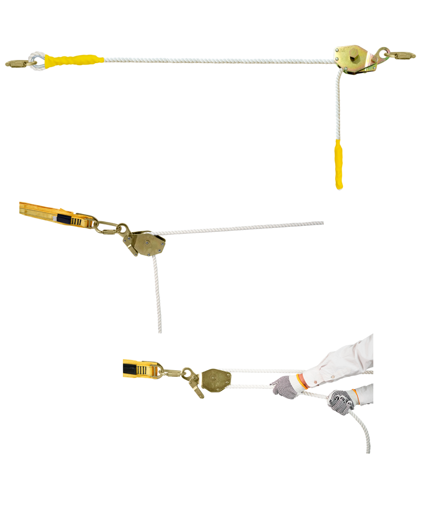 Sistema de línea de vida flexible horizontal de cabo torcido de nylon/ poliéster con regulador